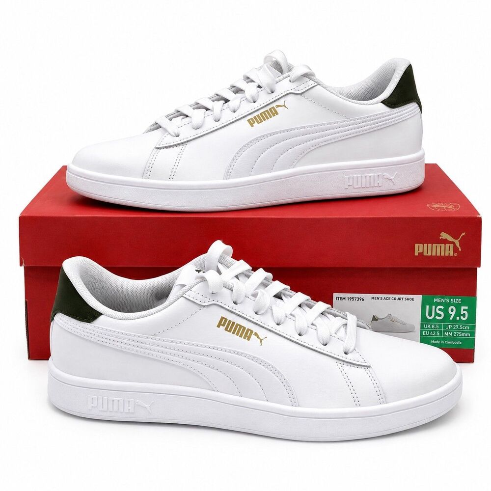 PUMA Ace Court Shoe Men's 11 White Green Low Gravity Casual Athletic Sneakers